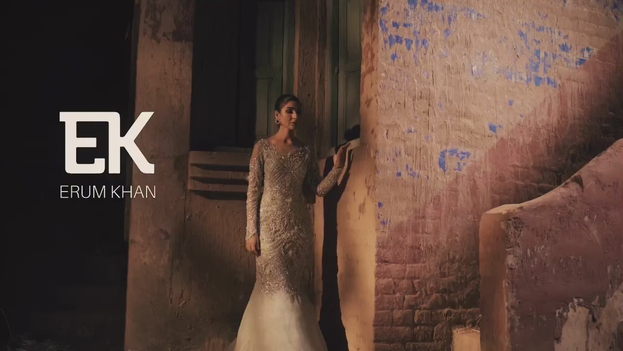 Pakistani Pastel Blue Embellished Net Mermaid Gown (1-Pc) - Image 10