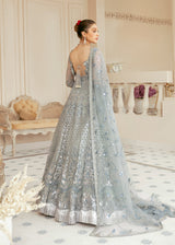 Pakistani Ice Blue Hand-Embellished Net Bridal Gown (2-Piece) - Image 4