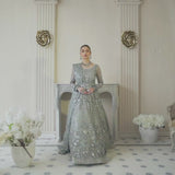 Pakistani Ice Blue Hand-Embellished Net Bridal Gown (2-Piece) - Image 6
