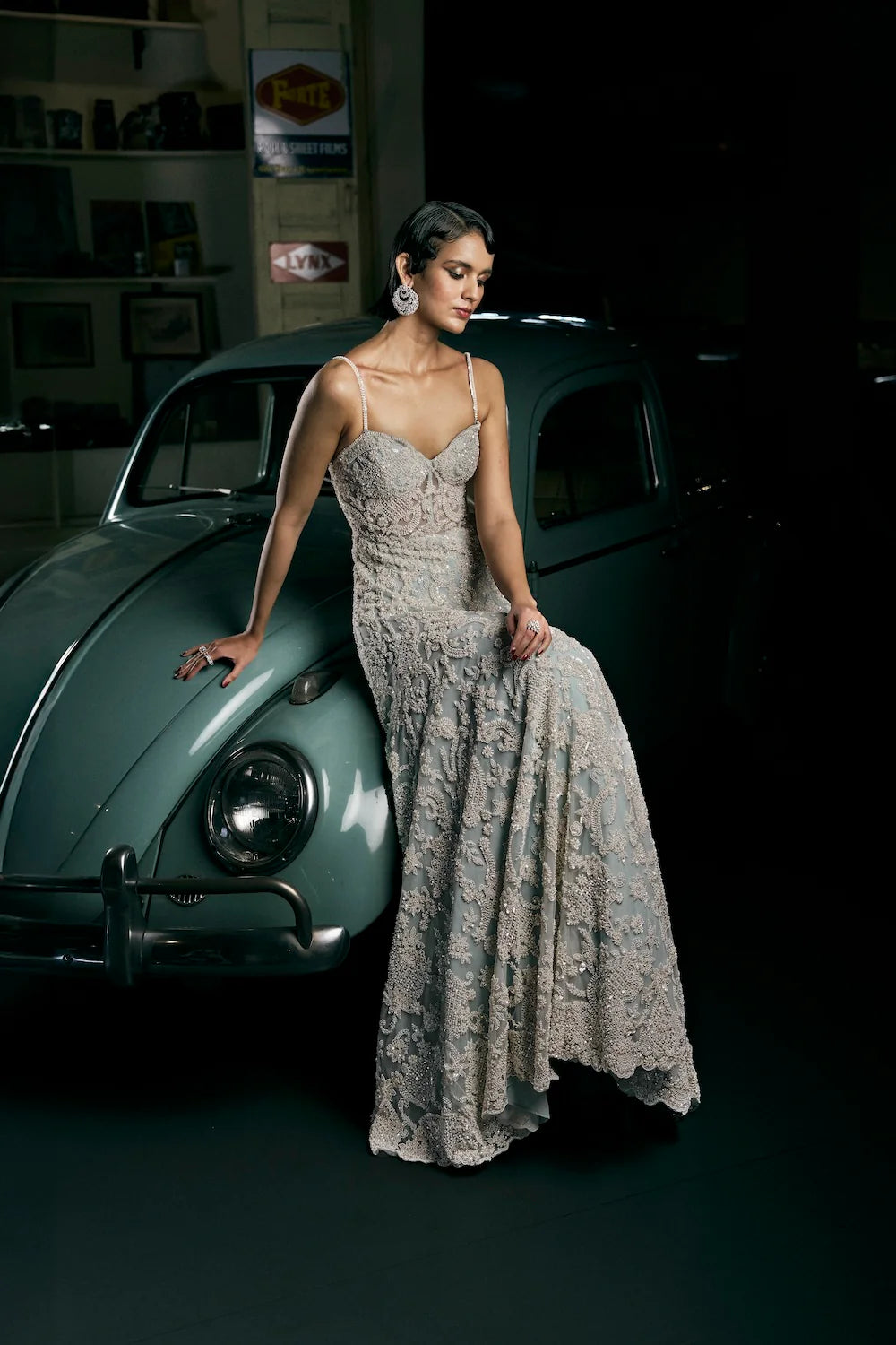 Indian Powder Blue Embellished Net Gown (1-Pc) - Image 3