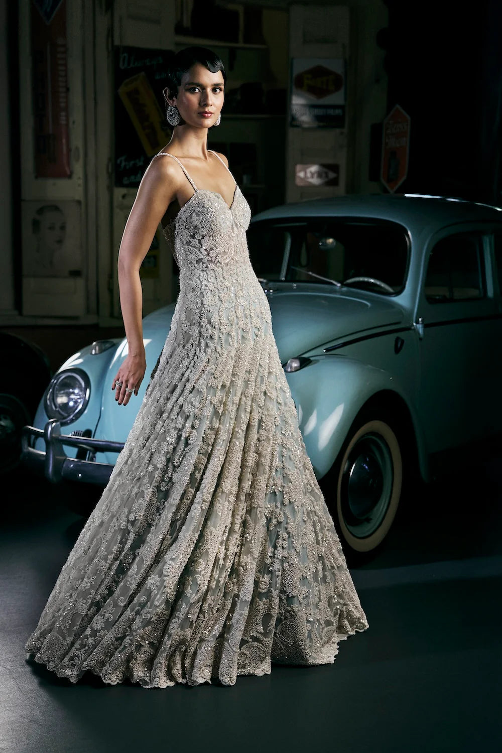 Indian Powder Blue Embellished Net Gown (1-Pc) - Image 4