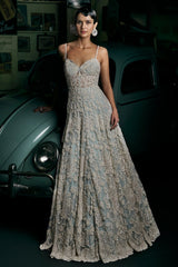 Powder Blue Pearl Embellished Net Gown (1-Pc) - Image 2