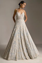 Ice Blue Embroidered Net Gown (1-Pc) - Image 2