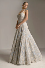 Ice Blue Embroidered Net Gown (1-Pc) - Image 3