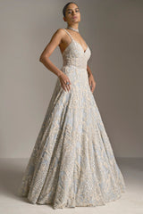 Ice Blue Embroidered Net Gown (1-Pc) - Image 4