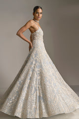 Ice Blue Embroidered Net Gown (1-Pc) - Image 5