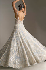 Ice Blue Embroidered Net Gown (1-Pc) - Image 6