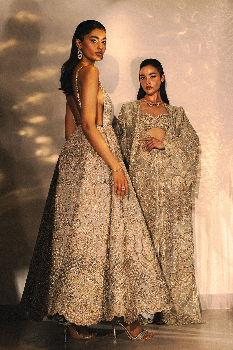 Pakistani Ice Blue Embellished Net Gown (1-Pc) - Image 8