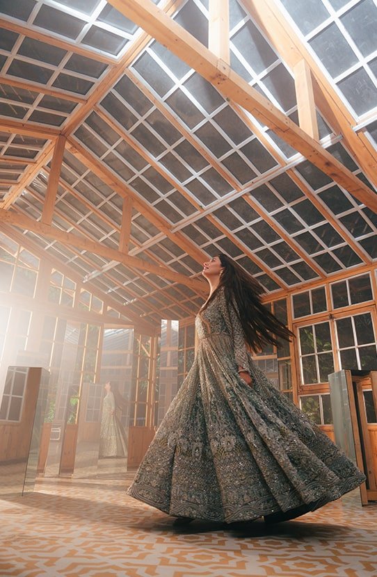 Ice Blue Embellished Net Bridal Gown (2-Piece) - Image 2