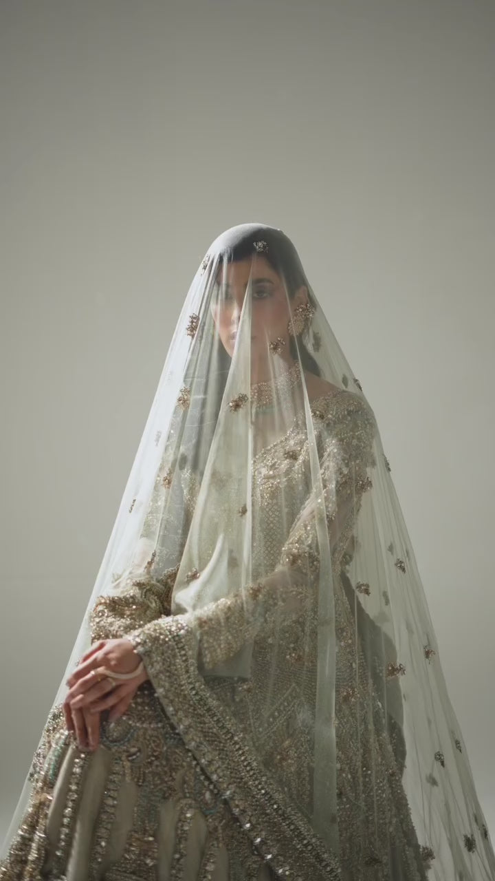 Pakistani Ice Blue Embellished Net Silk Bridal Gown (2-Piece) - Image 10