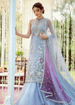 Pakistani Ice Blue Embroidered Net Mermaid Gown (2-Piece) - Image 3