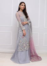 Pakistani Ice Blue Embroidered Net Mermaid Gown (2-Piece) - Image 4