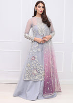 Pakistani Ice Blue Embroidered Net Mermaid Gown (2-Piece) - Image 5
