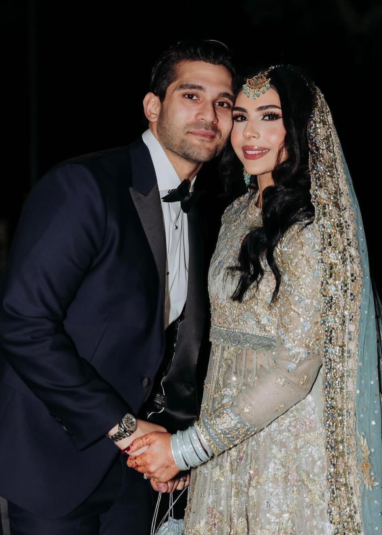 Powder Blue Silver Embellished Net Bridal Gown (2-Piece) - Image 4