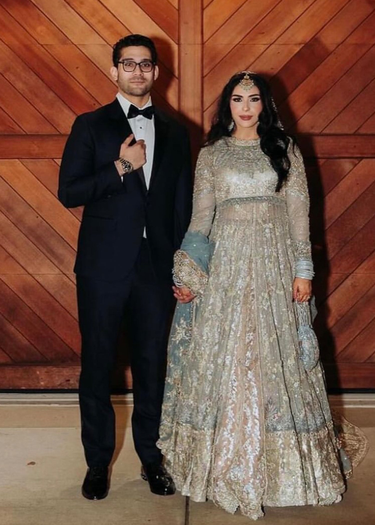 Powder Blue Silver Embellished Net Bridal Gown (2-Piece) - Image 5