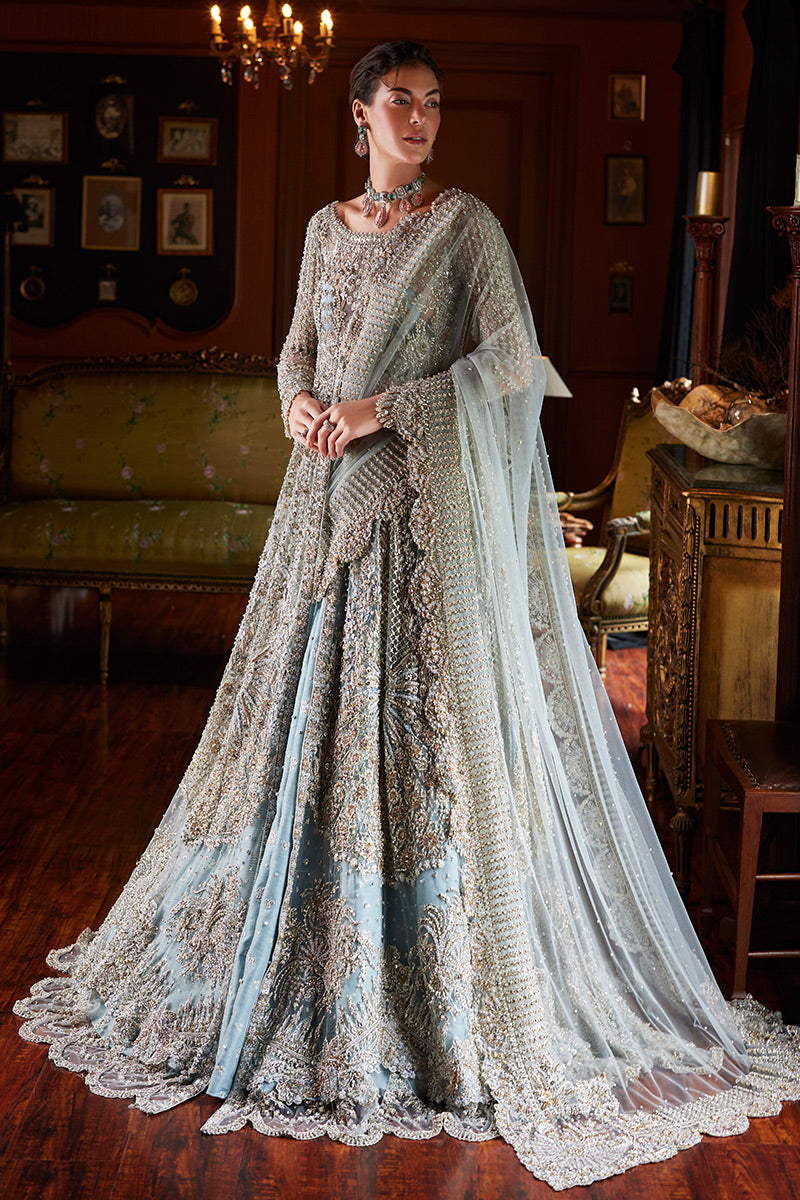 Ice Blue Embellished Net Bridal Gown (2-Piece) - Image 1