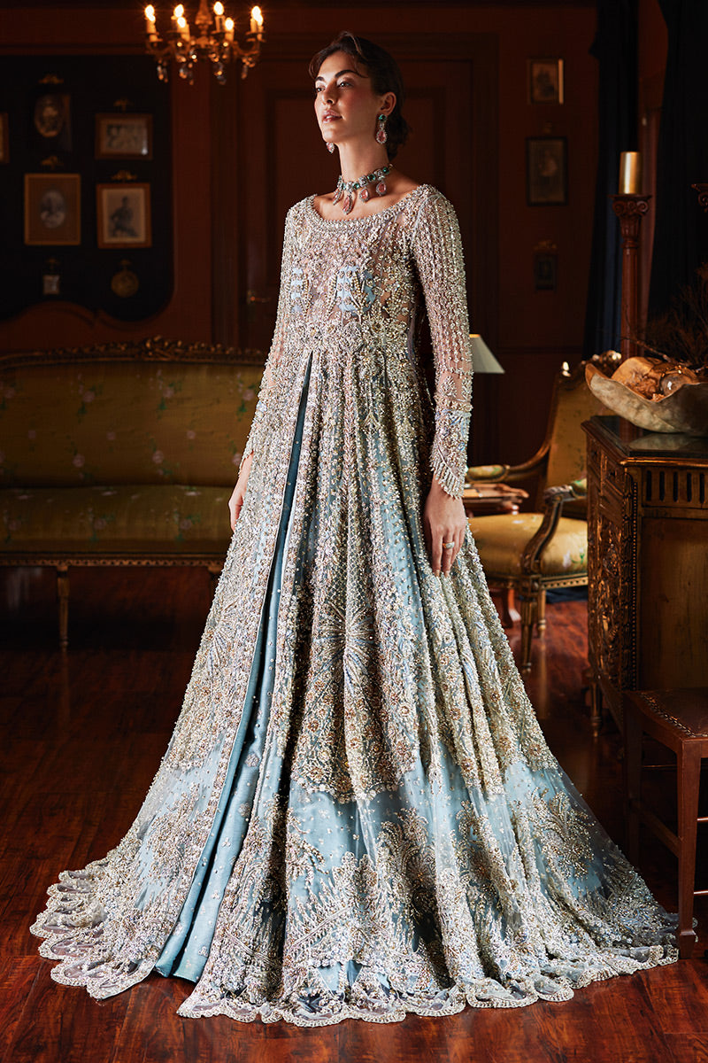 Ice Blue Embellished Net Bridal Gown (2-Piece) - Image 2