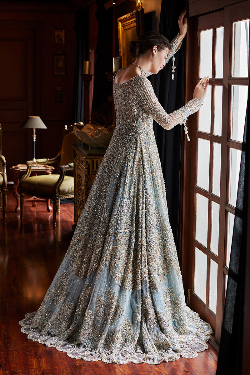 Ice Blue Embellished Net Bridal Gown (2-Piece) - Image 3