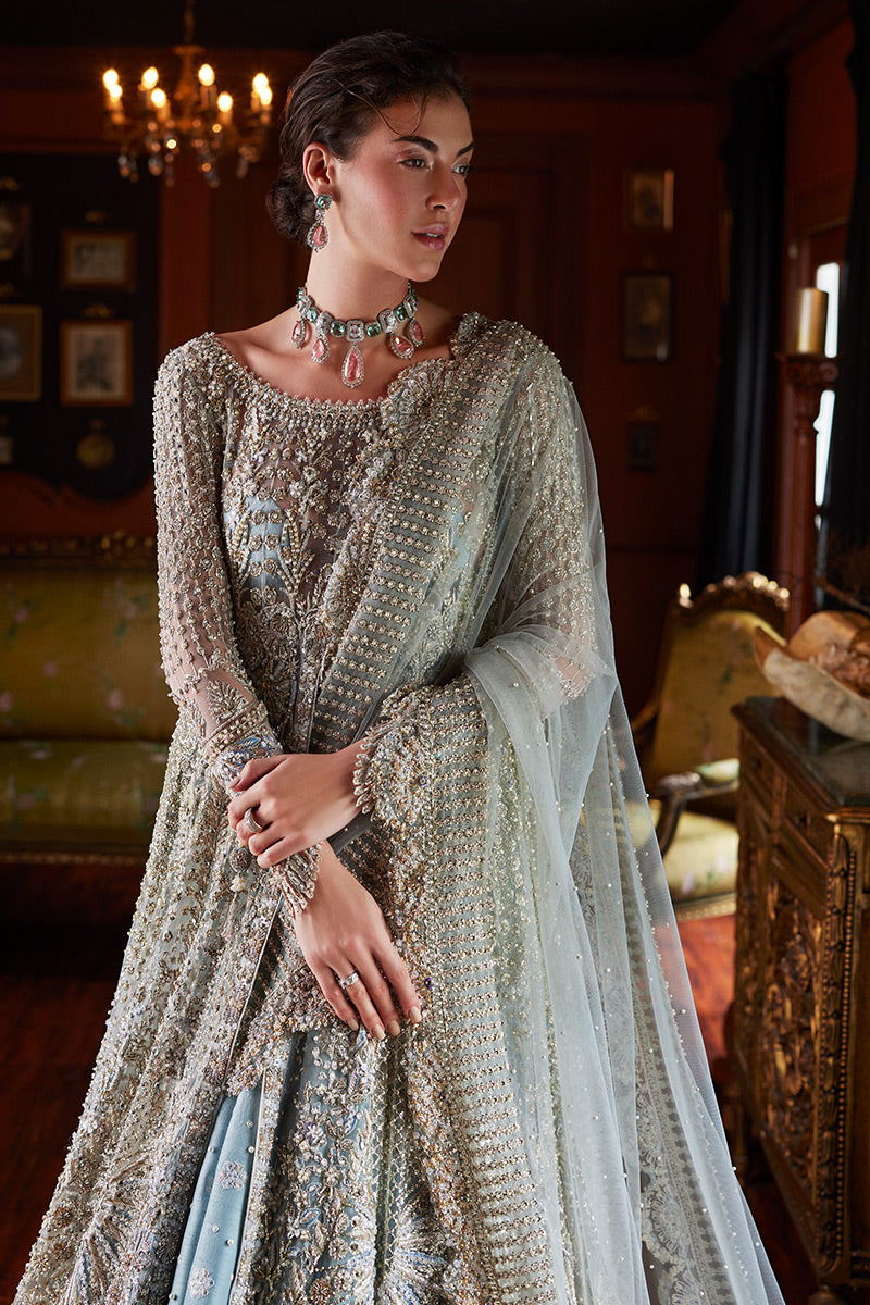 Ice Blue Embellished Net Bridal Gown (2-Piece) - Image 4