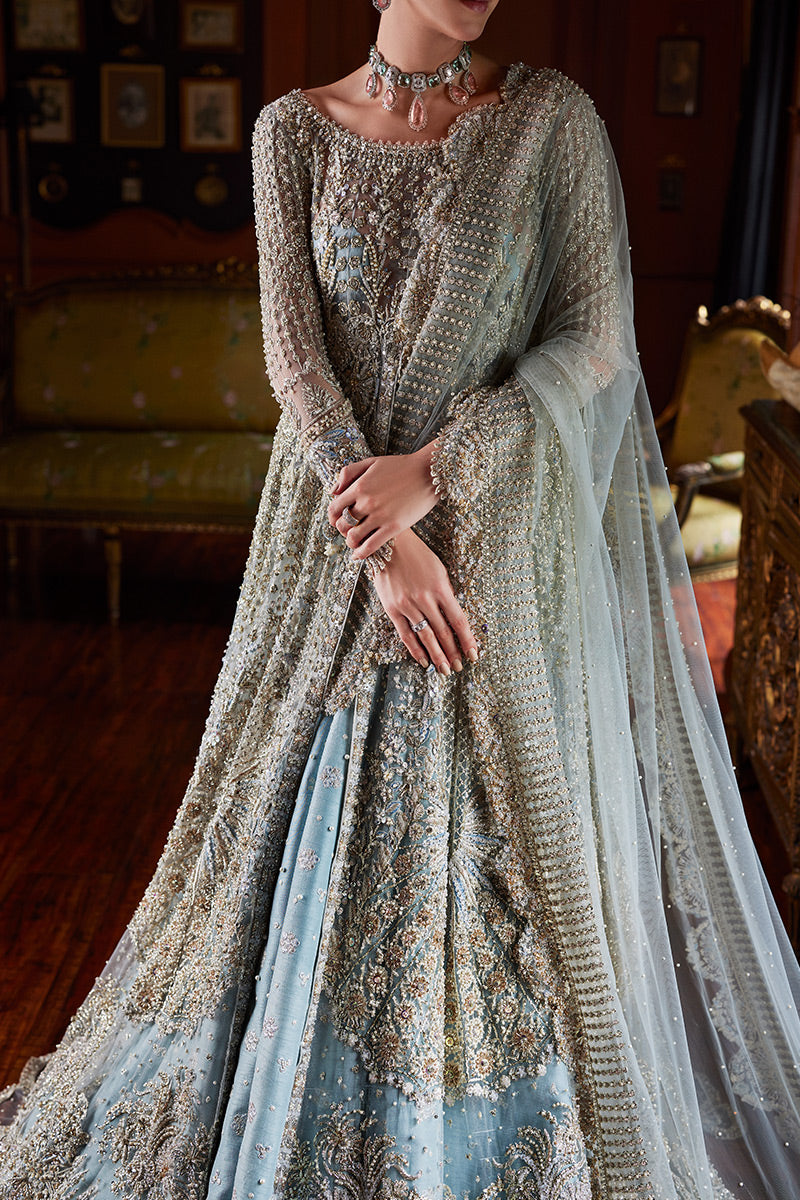 Ice Blue Embellished Net Bridal Gown (2-Piece) - Image 5