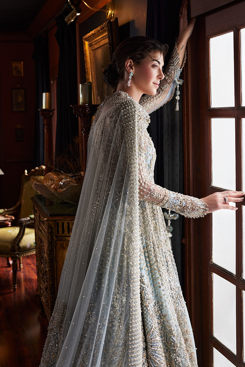 Ice Blue Embellished Net Bridal Gown (2-Piece) - Image 6