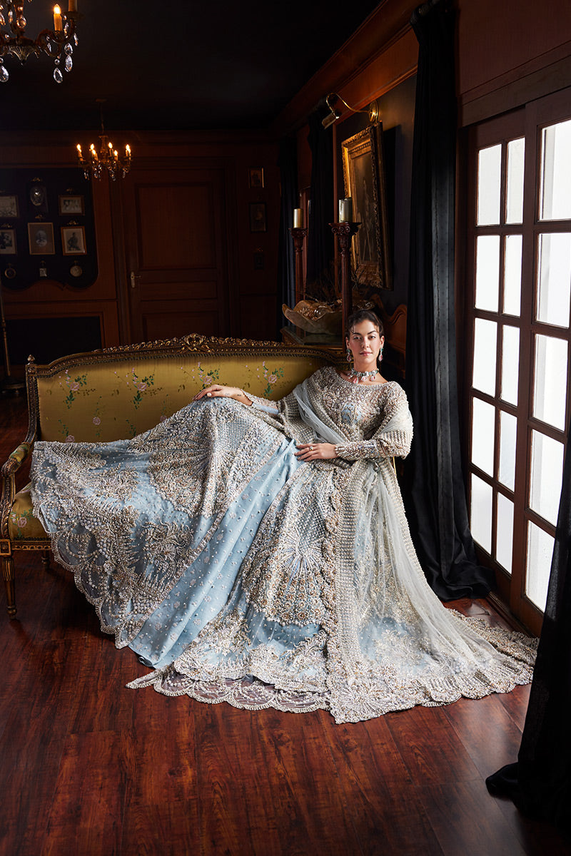 Ice Blue Embellished Net Bridal Gown (2-Piece) - Image 7