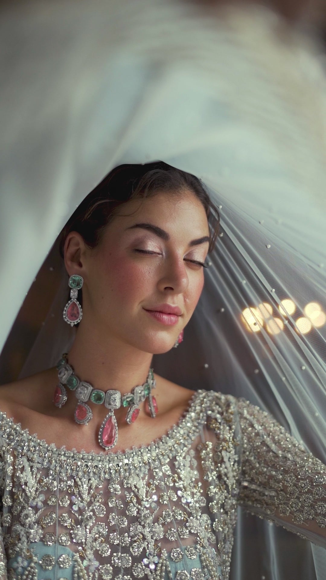 Ice Blue Embellished Net Bridal Gown (2-Piece) - Image 9