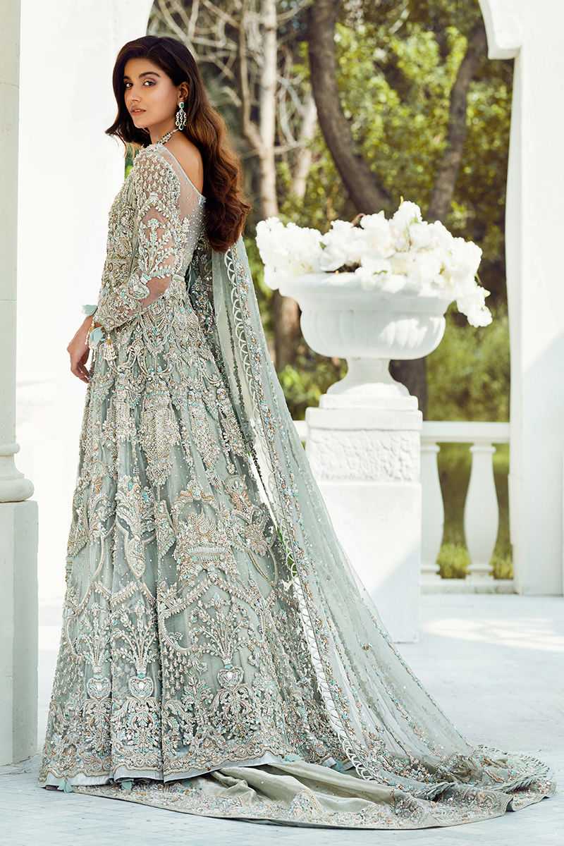Pakistani Powder Blue Embellished Net Gown (2-Piece) - Image 1