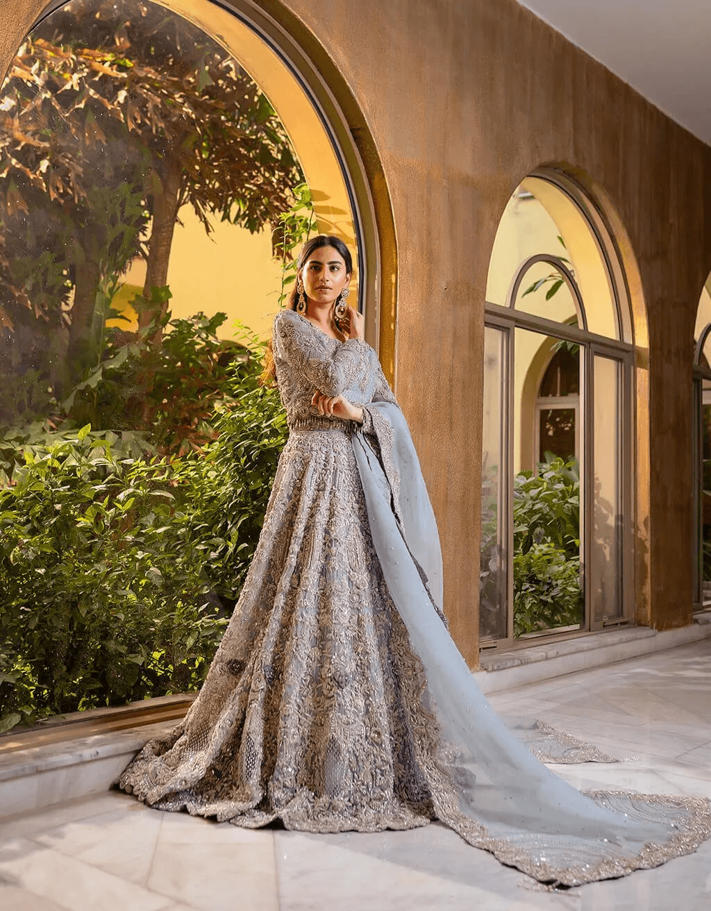 Sky Blue 3D Floral Organza Bridal Gown (2-Piece) - Image 1