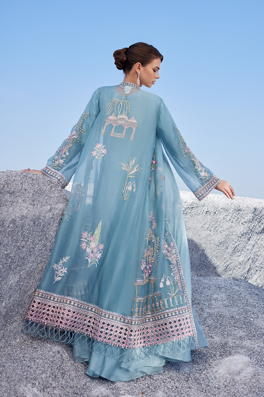 Powder Blue Embroidered Organza Jacket Gown (2-Piece) - Image 3