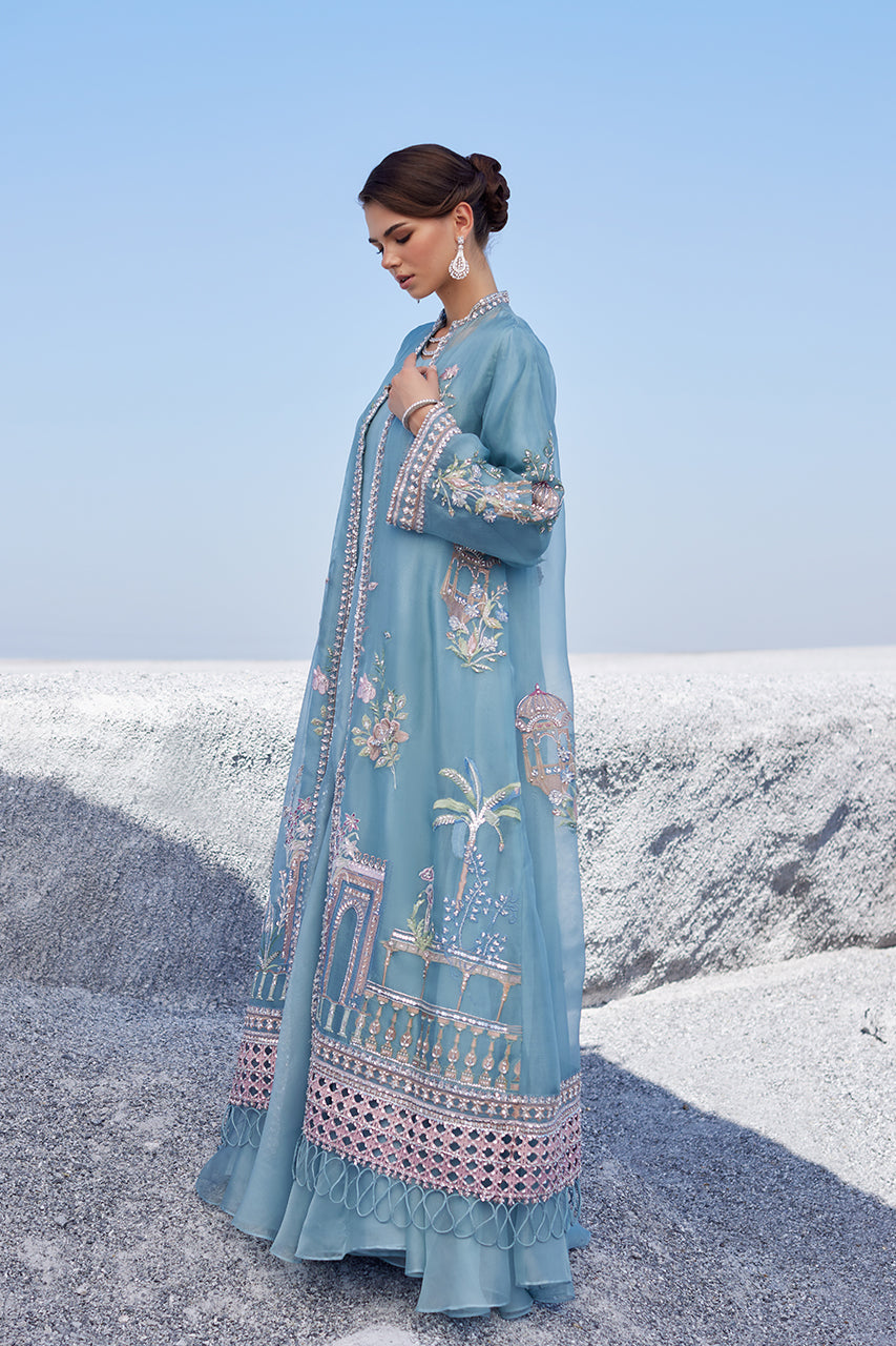Powder Blue Embroidered Organza Jacket Gown (2-Piece) - Image 4