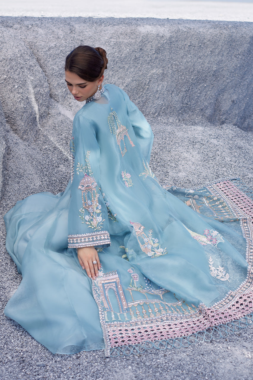 Powder Blue Embroidered Organza Jacket Gown (2-Piece) - Image 6