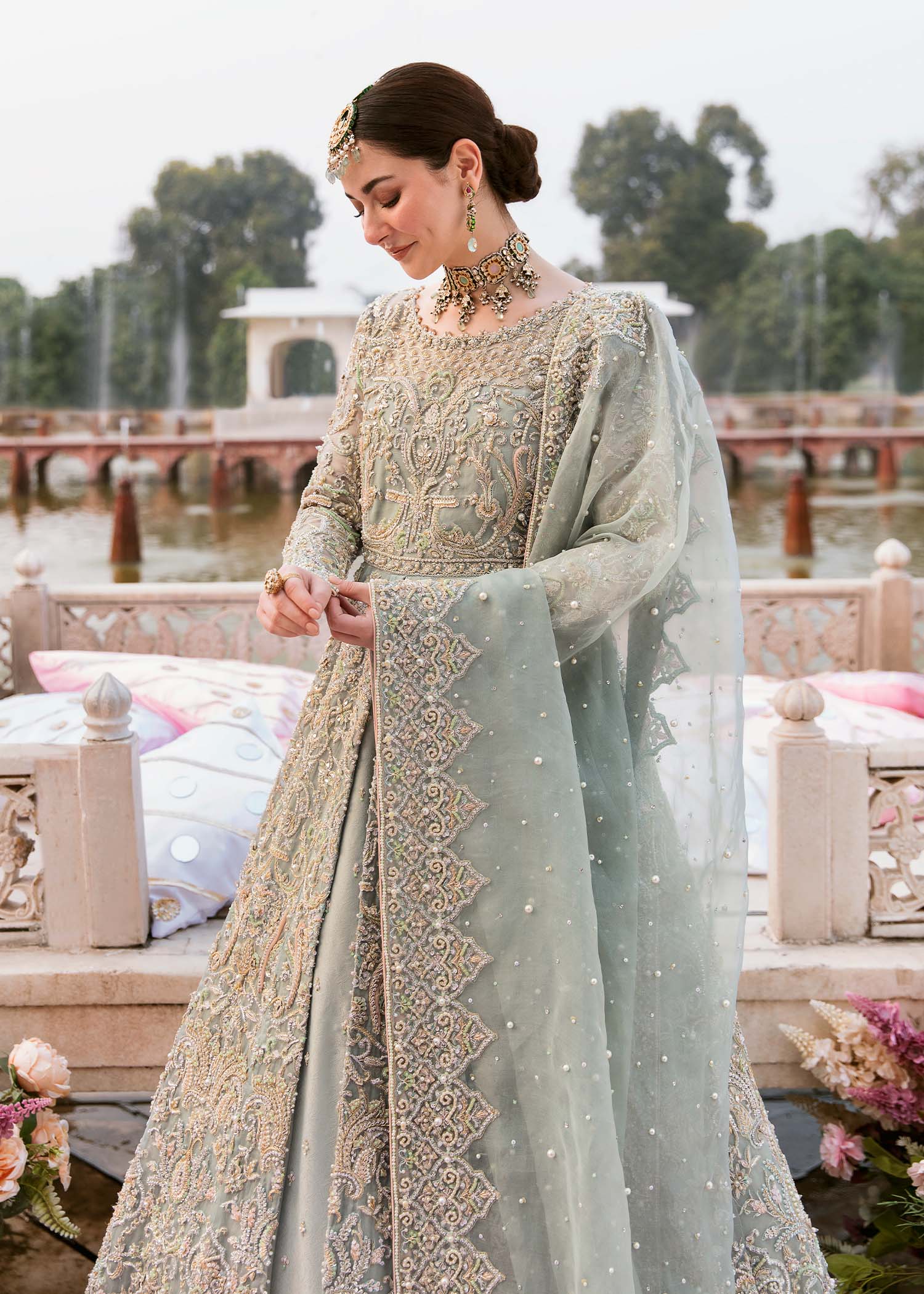 Pakistani Ice Blue Embellished Organza Gown (2-Piece) - Image 5