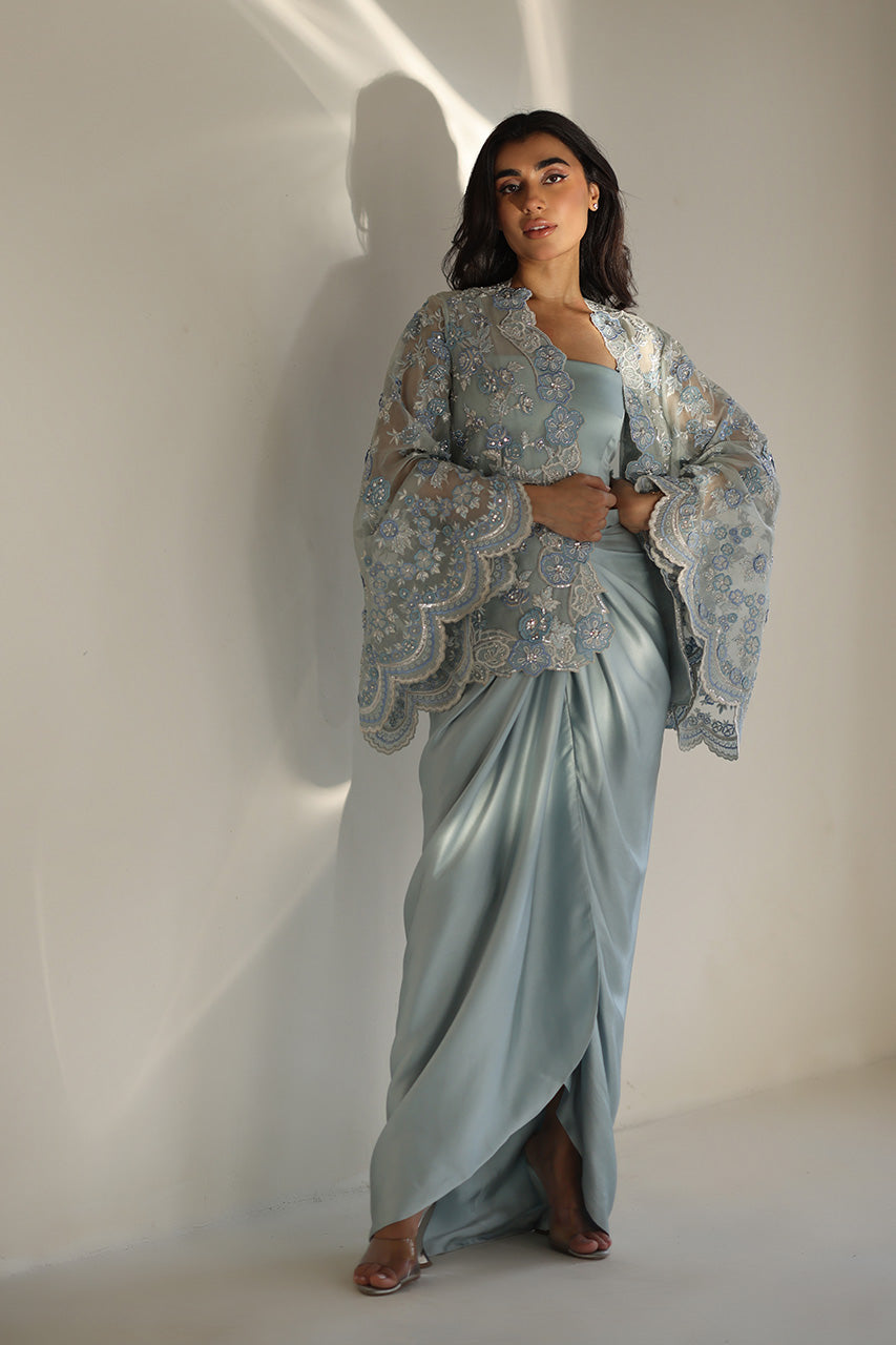 Ice Blue Zardozi Organza & Charmeuse Gown (3-Piece) - Image 8