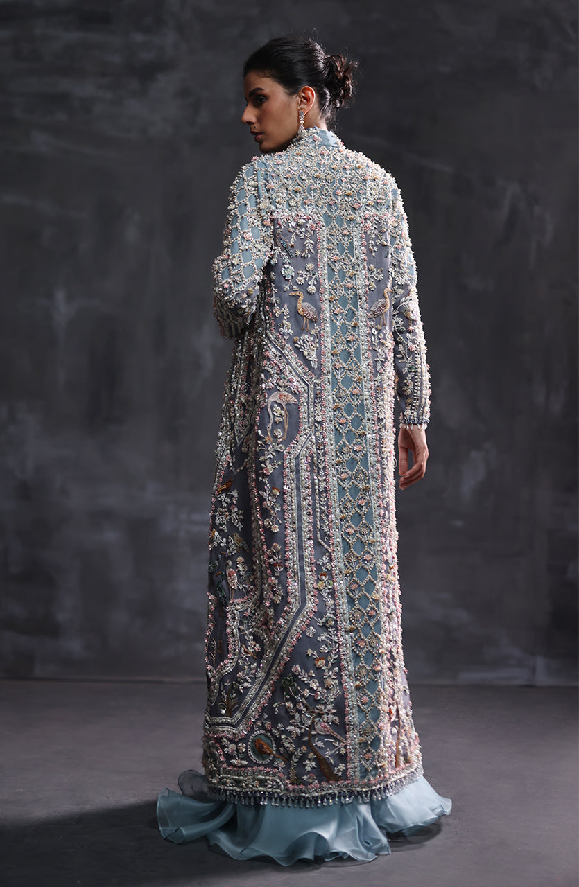 Mauve Hand-Embellished Organza Jacket & Gown (2-Piece) - Image 2