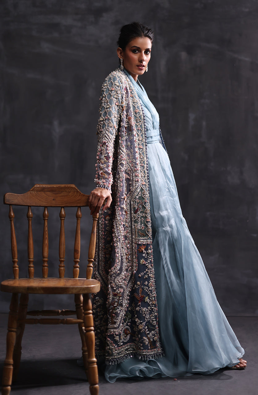 Mauve Hand-Embellished Organza Jacket & Gown (2-Piece) - Image 3