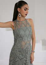 Indian Blue Grey Embellished Net & Raw Silk Gown (2-Piece) - Image 3