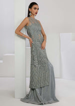 Indian Blue Grey Embellished Net & Raw Silk Gown (2-Piece) - Image 4