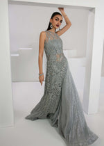 Indian Blue Grey Embellished Net & Raw Silk Gown (2-Piece) - Image 7