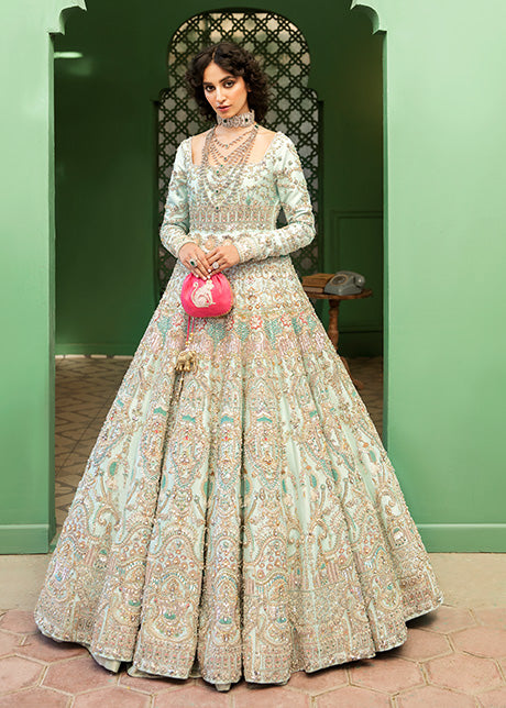 Ice Blue Embellished Raw Silk Bridal Gown (3-Piece) - Image 3