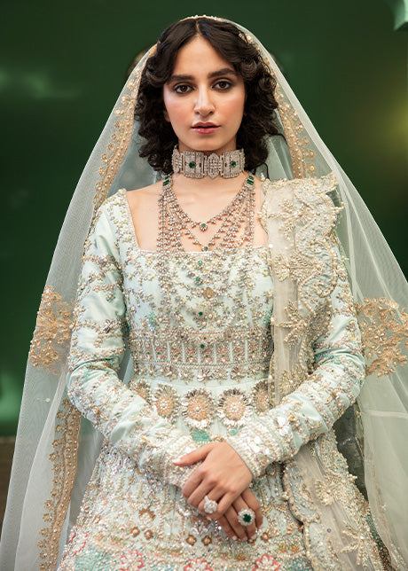 Ice Blue Embellished Raw Silk Bridal Gown (3-Piece) - Image 4