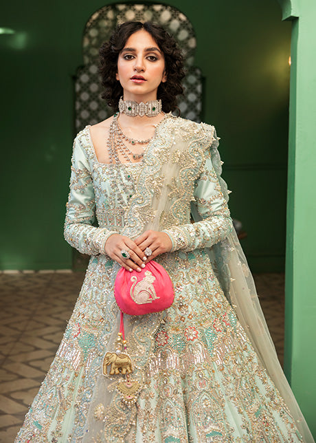 Ice Blue Embellished Raw Silk Bridal Gown (3-Piece) - Image 6