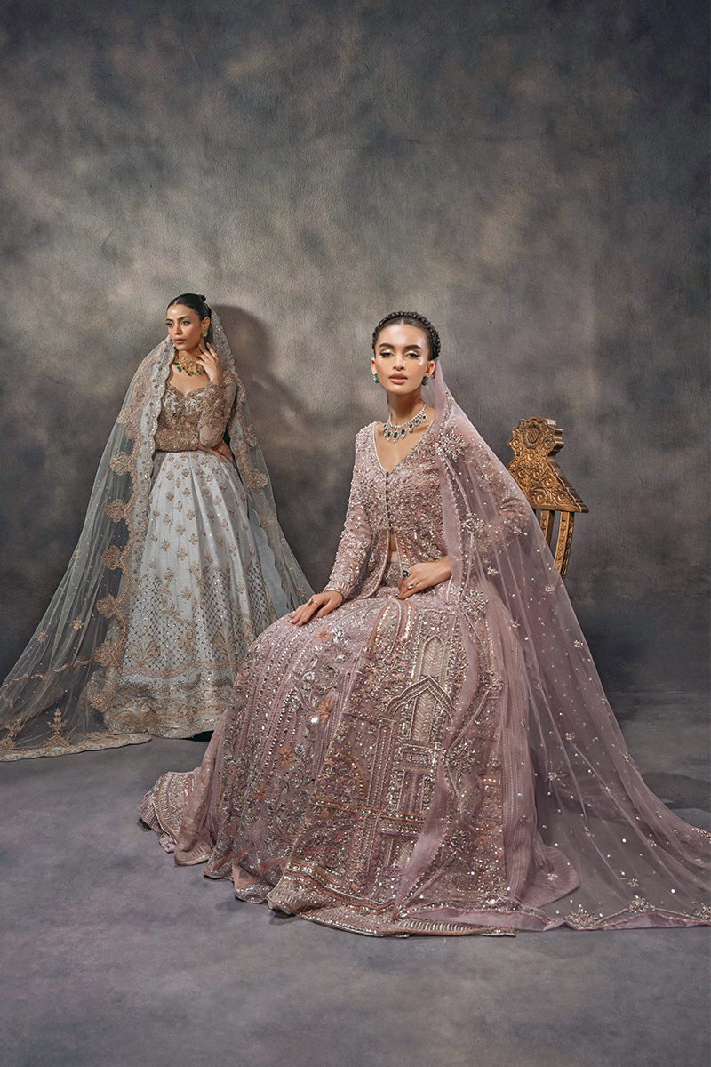 Morning Sky Blue Embellished Raw Silk Bridal Gown (2-Piece) - Image 11