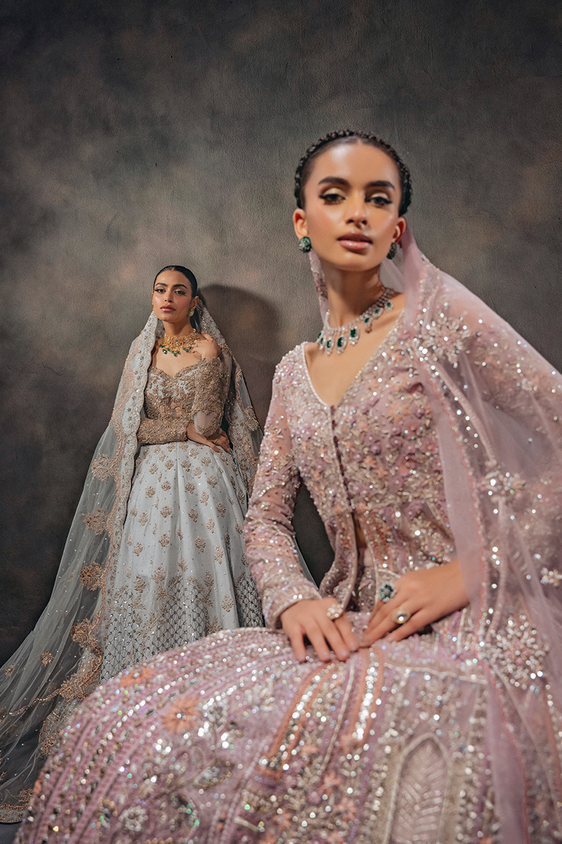 Morning Sky Blue Embellished Raw Silk Bridal Gown (2-Piece) - Image 12