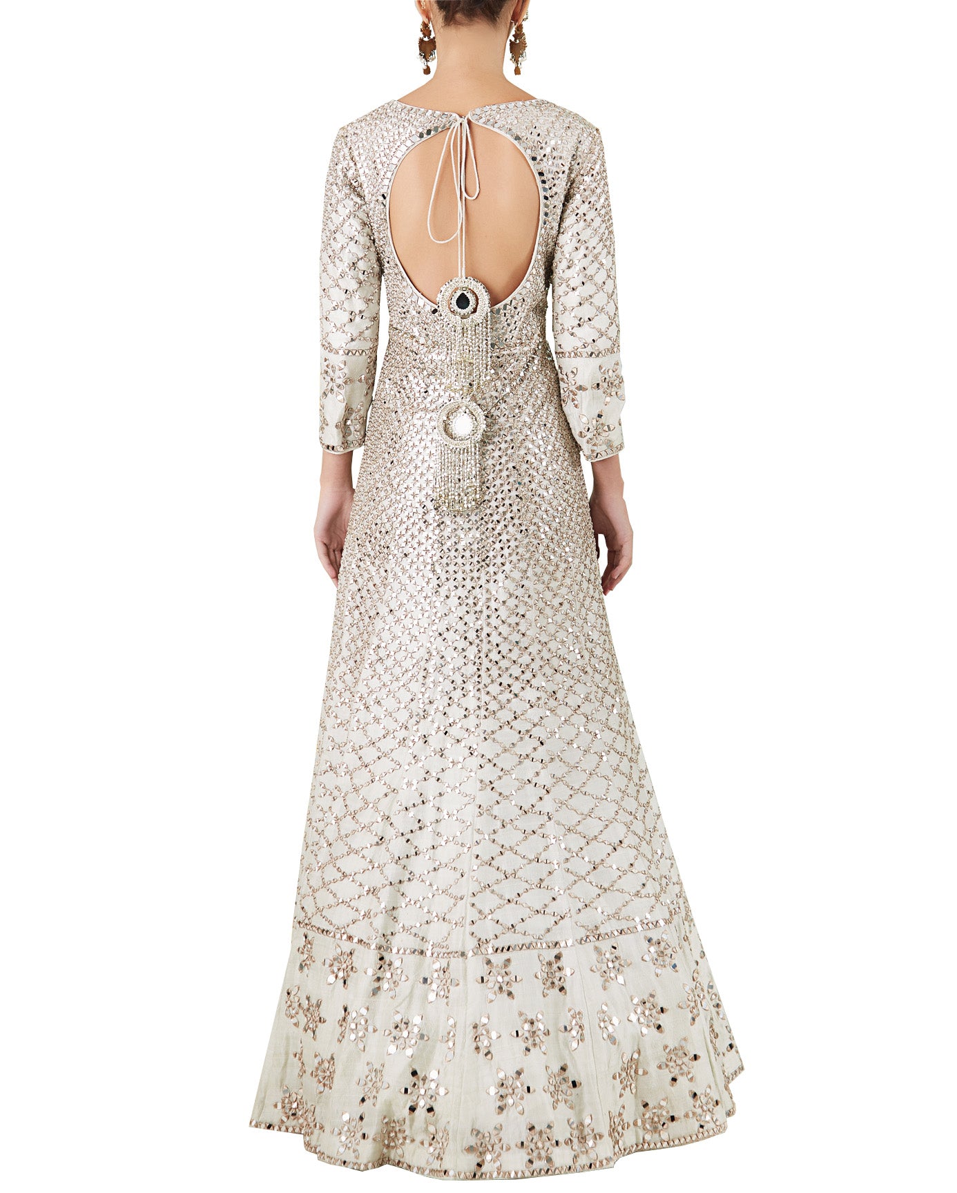 Indian Powder Blue Zari Mirror Work Raw Silk Gown (1-Pc) - Image 4