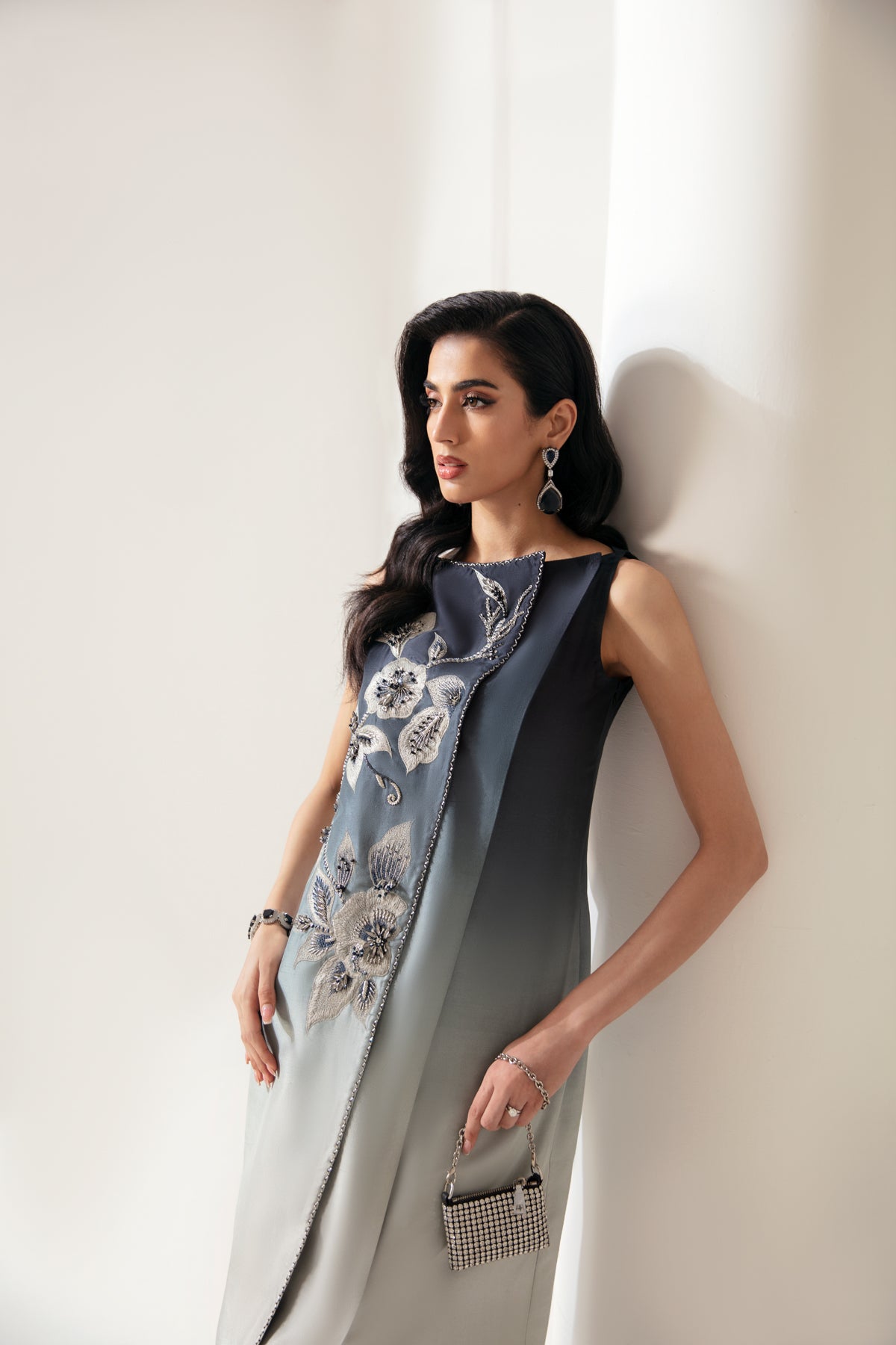 Gradient Blue-Green Embroidered Silk-Blend Gown (1-Pc) - Image 2