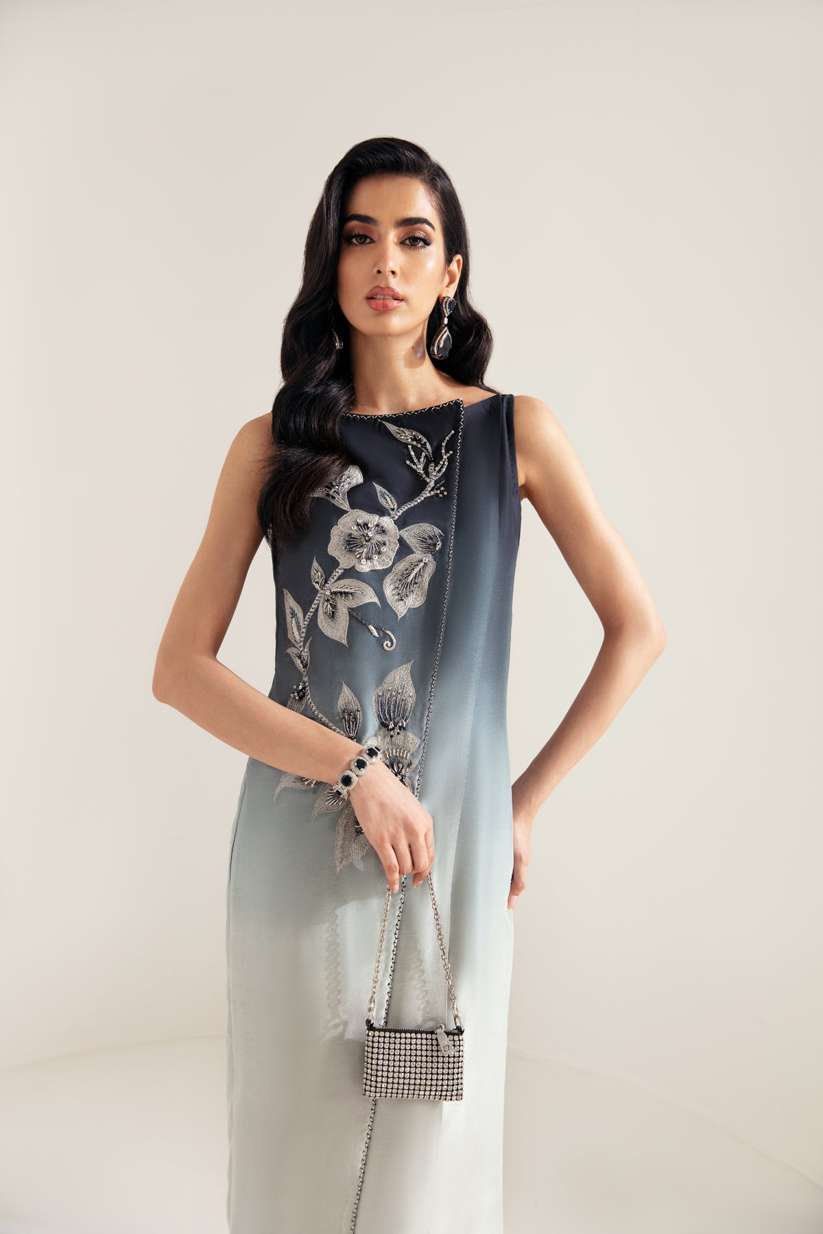 Gradient Blue-Green Embroidered Silk-Blend Gown (1-Pc) - Image 4