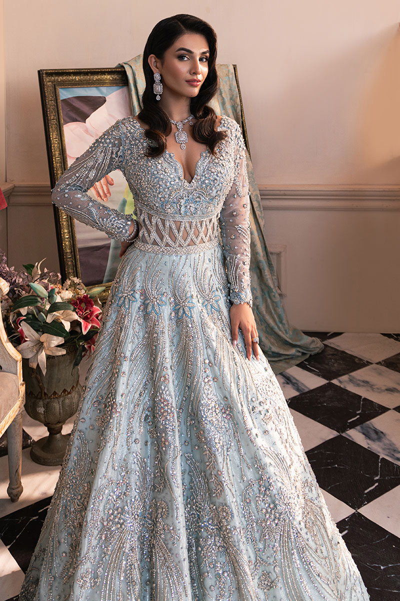 Ice Blue Embellished Silk Net Gown (2-Piece) - Image 2
