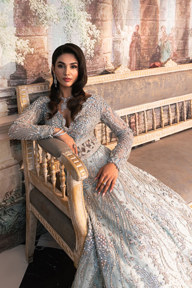 Ice Blue Embellished Silk Net Gown (2-Piece) - Image 6
