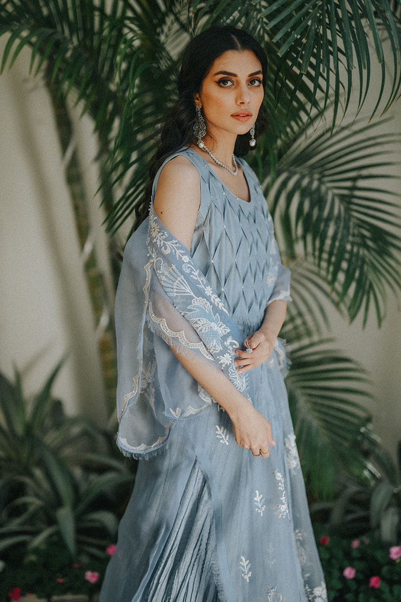 Pakistani Cinderella Blue Embroidered Silk Gown (2-Piece) - Image 3